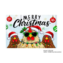 Merry Christmas Chickens with Santa Hats and Lights Linen Table Mats Set of 4 for Home Kitchen Table Decor 12x18 inch