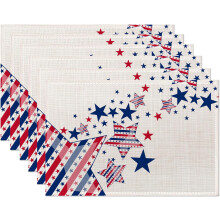 Patriottische placemats met sterren en strepen, 30 x 45 cm, linnen, waterdicht, wasbaar, rustieke vintage tafelloper set van 6