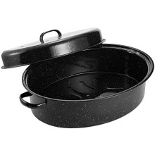 Granitt stekepanne, 40 cm emaljert oval kalkunpanne med kuppellokk, tåler oppvaskmaskin, passer til 7,5 kg kalkun