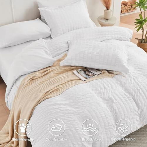White seersucker comforter set 7-piece all-season 2