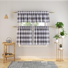 3 Pc Grey & White Buffalo Check Farmhouse Kitchen Curtain Set | 54" x 18" / 27" x 24" | Classic Country Charm