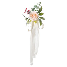 Fleurs beiges de 45 cm pour bancs d'église (6 pièces) – Eucalyptus artificiel et rubans, idéales pour décorer une allée, des chaises d'église