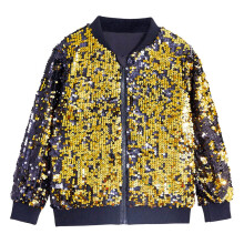 Giacca con paillettes da bambina, colorata, a maniche lunghe, con cerniera, per bambini, abbigliamento natalizio lucido, cappotto alla moda, taglia