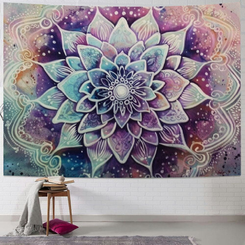 Mandala Tapestry Wall Hanging - Purple Grey Boho Design,