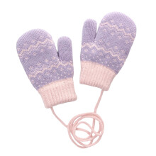 Winter Knitted Mittens For Children With Thermal And Neck Lanyard Cold Weather Handwear For Kids
