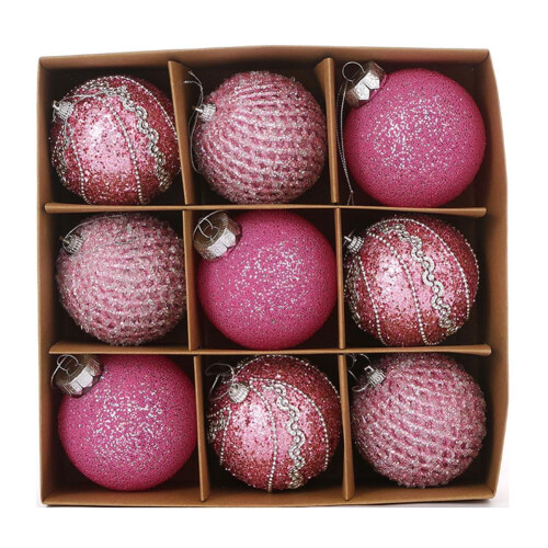 9 Pack Foam Christmas Baubles 8cm Assorted Colours