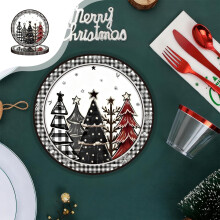 Service de table jetable noir et blanc à carreaux pour Noël