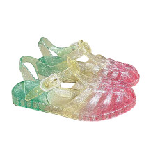 Sandali estivi da bambina, leggeri e regolabili, verde sfumato, suola morbida, adatti a bambine di 3,5-4 anni.
