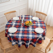 Patriotic Round Tablecloth 60" Red Blue Buffalo Plaid