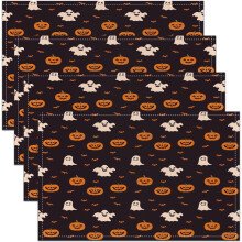 12"x18" pompoenlantaarn tafelmatten, set van 4 Halloween placemats voor kinderen – binnen/buiten, geschikt voor standaard tafels