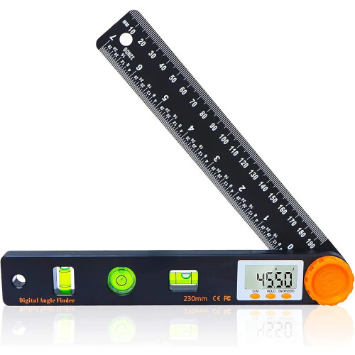 Ψηφιακός Γωνιακός Πεζόμετρα 7" 0-360 με LED, Αλφάδια & Χάρακα — για Ξυλουργούς,