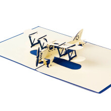 3D repülőgép üdvözlőlap kék papír 13x15cm