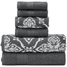 Ensemble de 6 serviettes réversibles Amaris en jacquard teint en fil – Bain, mains, gants de toilette – Super absorbantes, séchage rapide, 100