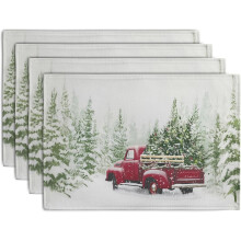 Red Truck Christmas Placemats Set of 4, 12 x 18 in,