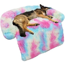 Calming Dog Bed Fluffy Plush Dog Mat for Furniture Protector with Removable Washable Cover for Large Medium Small Dogs and Cats (Large, Rainbow)