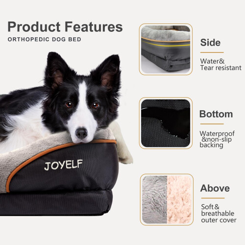 JOYELF Medium Memory Foam Dog Bed, Orthopedic Dog Bed & Sofa with 2