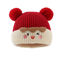Bonnet d'hiver pour enfants, filles et garçons, double expression mignonne, bonnet tricoté épais et chaud en laine, bonnet tendance