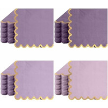 100 Green Scalloped Cocktail Napkins 5 x 5 in Gold Foil