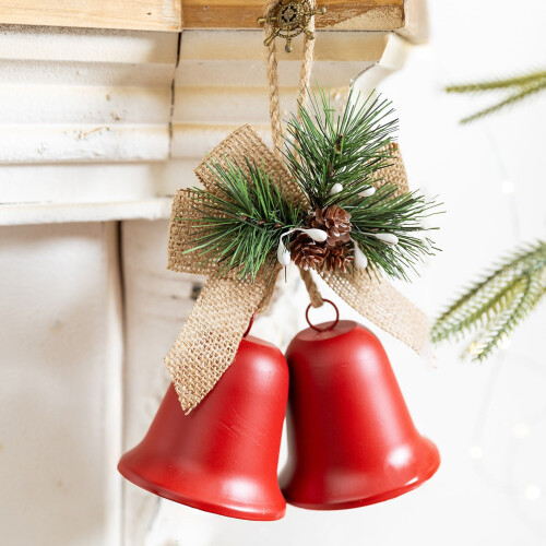 Rustic Metal Christmas Bells, Red, 20 cm
