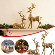 2-teiliges Weihnachts-Rentier-Kunstharz-Skulpturenpaar, Rentierfiguren, Rentierornamente für Zuhause, Büro, Tischdekoration, Schwarz, Sonderangebot