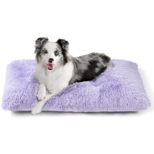 Flauschiges Hundebett für große Hunde – Plüschige Kunstfellmatte, beruhigend und waschbar mit rutschfester Unterseite, Lila