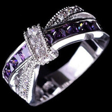 Women\'s Fashion 925 Sterling Silver Purple Ring Zircon Wedding Bague Jewelry,Ring