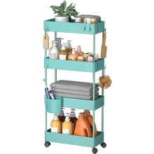 Carrello portaoggetti sottile a 4 ripiani con ruote, colore turchese