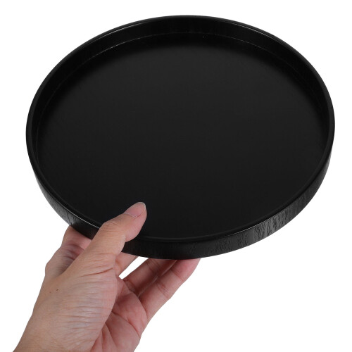 Sort rundt serveringsbakke i træ 21 cm 2 stk. 2