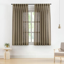 Beige Pinch Pleat Linen-Blend Curtains 42x84in 2 Panels