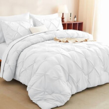 Set copripiumino Twin XL (5 pezzi), bianco con pieghe, completo letto per dormitorio universitario, include copripiumino, lenzuola, federa e