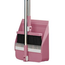 Ensemble balai et pelle à poussière roses avec manche de 96 cm, combiné balai à cheveux pour la maison/cuisine/bureau (compatible avec les sols