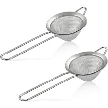 Lot de 2 passoires à thé à mailles fines, 8,4 cm (3,3 po), en acier inoxydable avec long manche, antirouille et faciles à nettoyer (argenté)