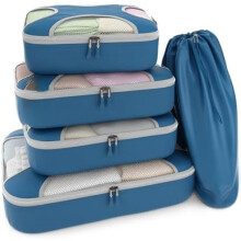 Set Premium5Packing Cubes - Organizatoare de bagaje de călătorie din plasă ușoară cu geantă de rufe, sistem de depozitare pentru valize cu 5