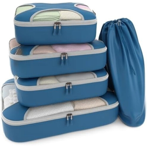 Σετ κύβων Premium5Packing - Ελαφριοί οργανωτές αποσκευών ταξιδιού από πλέγμα με τσάντα
