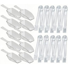 Confezione da 20 pinze e palette da buffet in plastica trasparente per ghiaccio, caramelle e dessert – Compatibili con i set da buffet standard