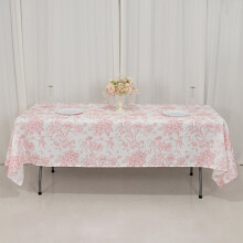 White & Pink French Toile Polyester Tablecloth 60 x 102 in