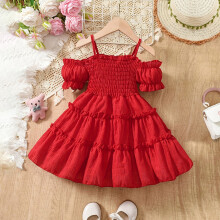 Rochie de mireasă pentru fete mici, cu volane din tul, solidă, prințesă, petrecere de nuntă, rochii de fete, roșii, 2-3 ani