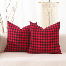 Red & Black Christmas Gingham Pillow Covers 16x16, Set of 2, Farmhouse Holiday Decor