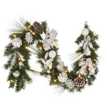6ft Pre-Lit Christmas Garland with 20 LED Lights, Flowers &