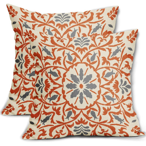 Fodere per cuscini in lino grigio-arancio, set da 2, 40x40 cm
