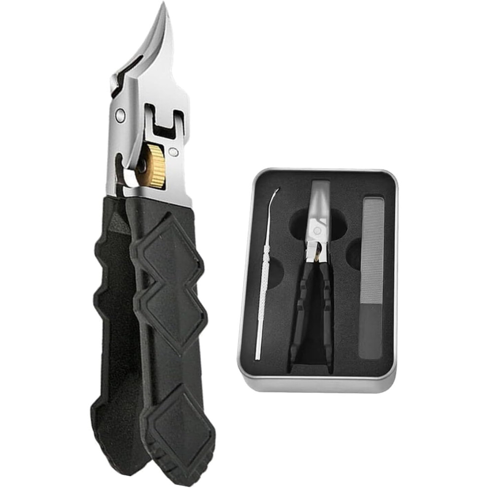 Black Anti-Slip Nail Clippers Set (3pcs), compatible with Sharp Tips & Blades, for Precise Groove Access â Manicure Tool for Men & Seniors