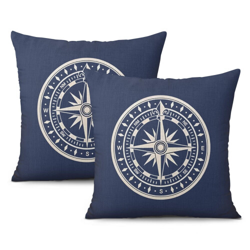 Fodere per cuscini con ancora blu navy, set da 2 pezzi, 45x45 cm (18x18 pollici).