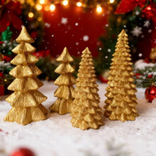 Gold Lighted Mini Christmas Trees Set of 4