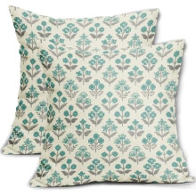 Kussensloop met blokprint, 18x18 inch, blauwgroen, polyester
