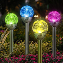 Solar Globe Lights Outdoor, Cracked Glass Ball Dual LED Garden Lights, Color-Changing Landscape Decoration (4 Pack)