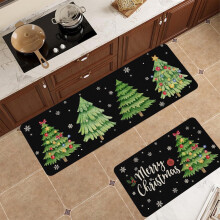 Christmas Kitchen Rugs Set of 2, Rectangular Polyester Mats