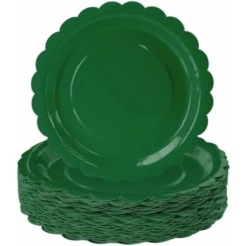 Green Scalloped Paper Plates 9 Inch 50 Pack