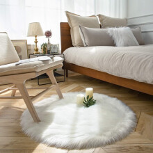 White Faux Fur Rug 2ft Round Shaggy Area Rug