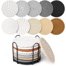 10-Piece Absorbent Cotton Coasters Set with Metal Holder