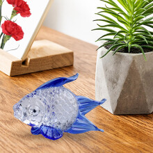 Hand Blown Glass Goldfish Figurine Tabletop Decor Craft Collectible Ornaments Blue